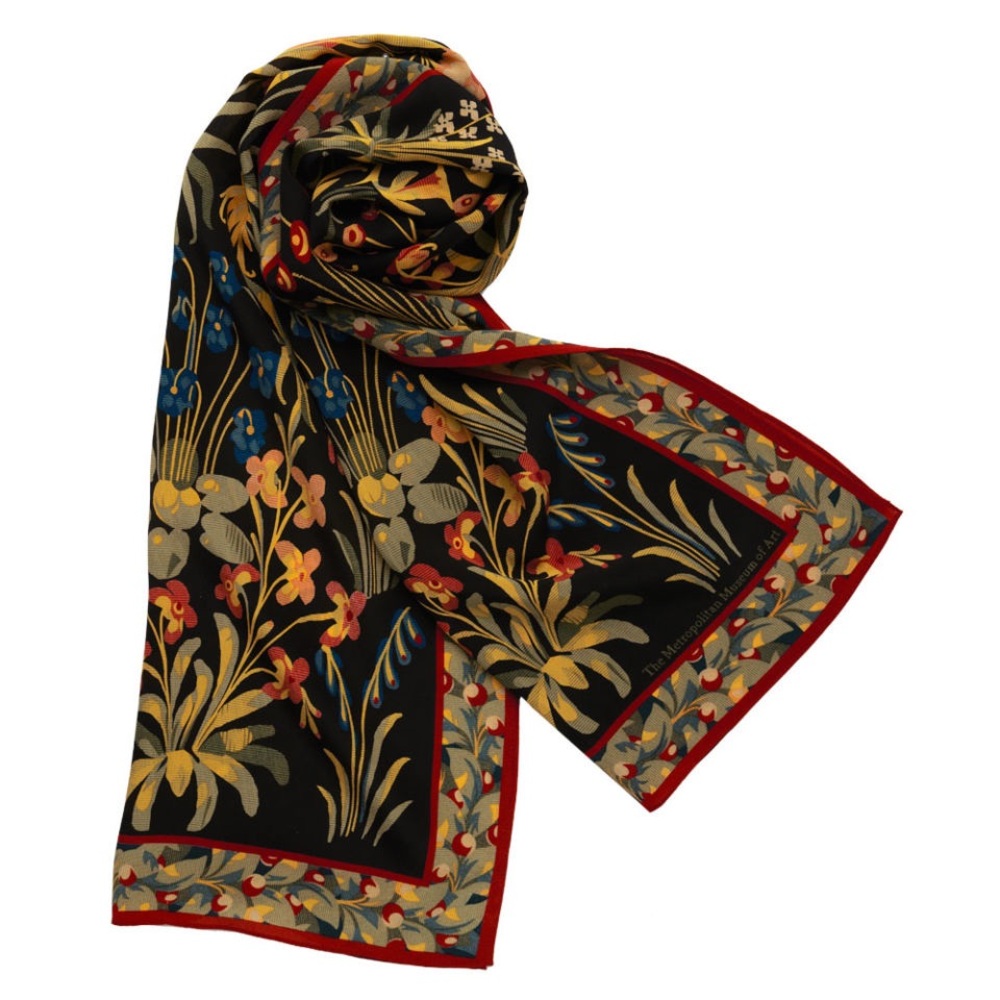 Metropolitan Museum of Art Medieval Millefleurs Oblong Floral Silk Scarf Unicorn